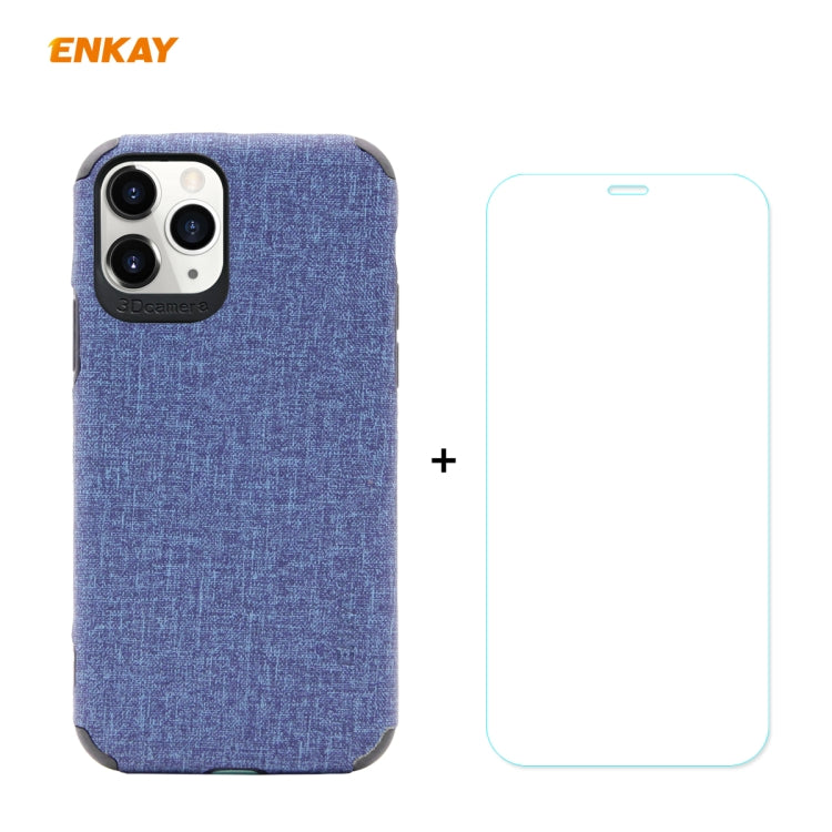 For iPhone 11 Pro Max ENKAY ENK-PC0332 2 in 1 Business Series Denim Texture PU Leather + TPU Soft Slim Case Cover ï¼† 0.26mm 9H 2.5D Tempered Glass Film