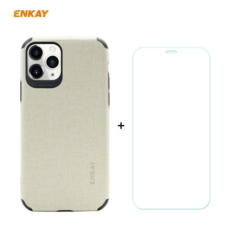 For iPhone 11 Pro Max ENKAY ENK-PC0332 2 in 1 Business Series Denim Texture PU Leather + TPU Soft Slim Case Cover ï¼† 0.26mm 9H 2.5D Tempered Glass Film