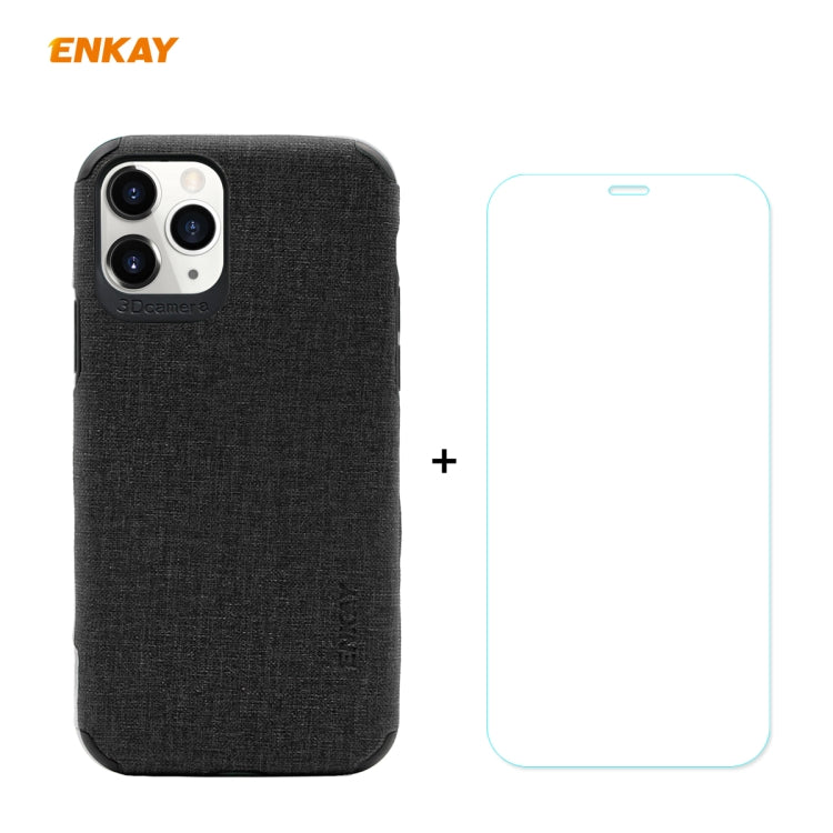 For iPhone 11 Pro ENKAY ENK-PC0322 2 in 1 Business Series Denim Texture PU Leather + TPU Soft Slim CaseCover ï¼† 0.26mm 9H 2.5D Tempered Glass Film