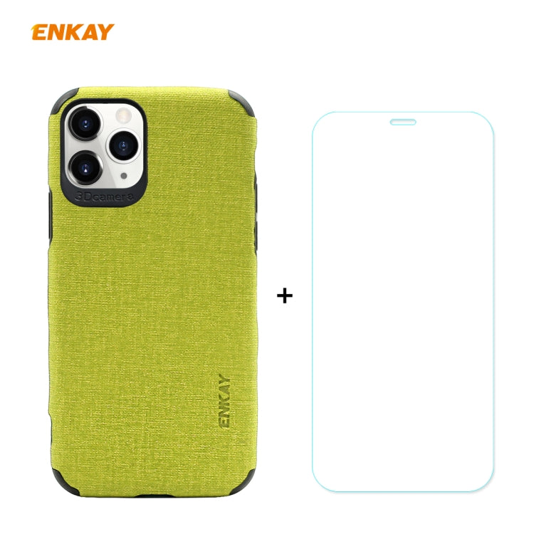 For iPhone 11 Pro ENKAY ENK-PC0322 2 in 1 Business Series Denim Texture PU Leather + TPU Soft Slim CaseCover ï¼† 0.26mm 9H 2.5D Tempered Glass Film