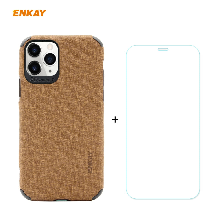 For iPhone 11 Pro ENKAY ENK-PC0322 2 in 1 Business Series Denim Texture PU Leather + TPU Soft Slim CaseCover ï¼† 0.26mm 9H 2.5D Tempered Glass Film