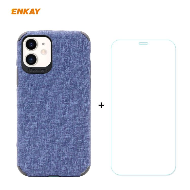 For iPhone 11 ENKAY ENK-PC0312 2 in 1 Business Series Denim Texture PU Leather + TPU Soft Slim Case Cover ï¼† 0.26mm 9H 2.5D Tempered Glass Film