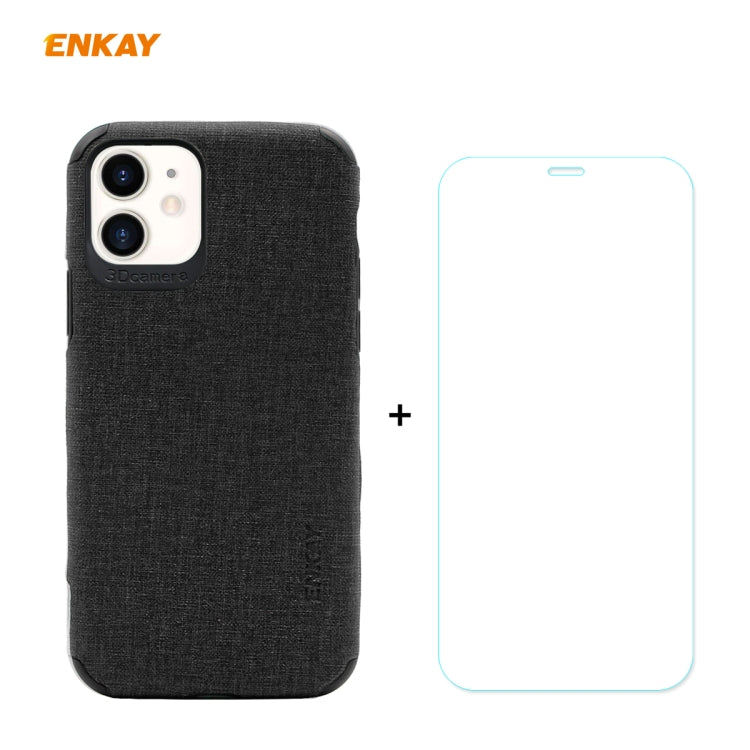 For iPhone 11 ENKAY ENK-PC0312 2 in 1 Business Series Denim Texture PU Leather + TPU Soft Slim Case Cover ï¼† 0.26mm 9H 2.5D Tempered Glass Film