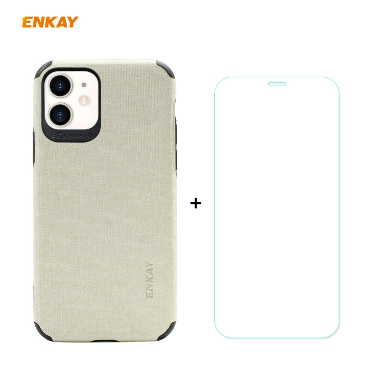 For iPhone 11 ENKAY ENK-PC0312 2 in 1 Business Series Denim Texture PU Leather + TPU Soft Slim Case Cover ï¼† 0.26mm 9H 2.5D Tempered Glass Film