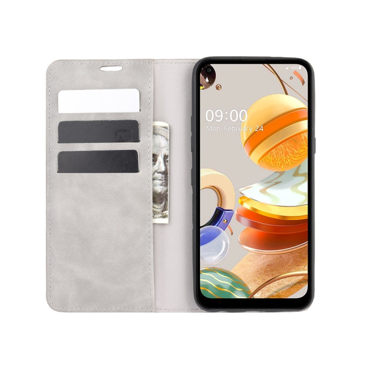 For LG K61 Retro-skin Business Magnetic Suction Leather Case with Holder & Card Slots & Wallet