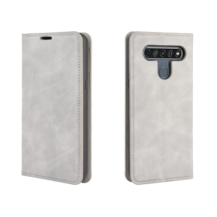 For LG K61 Retro-skin Business Magnetic Suction Leather Case with Holder & Card Slots & Wallet