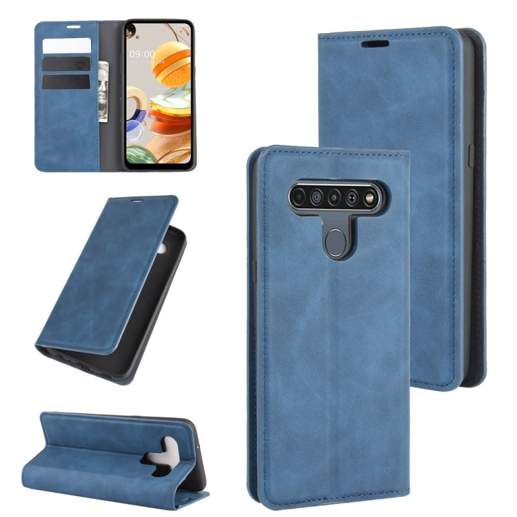 For LG K61 Retro-skin Business Magnetic Suction Leather Case with Holder & Card Slots & Wallet