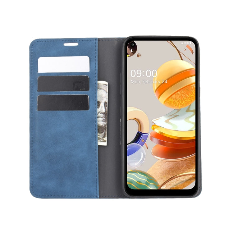 For LG K61 Retro-skin Business Magnetic Suction Leather Case with Holder & Card Slots & Wallet