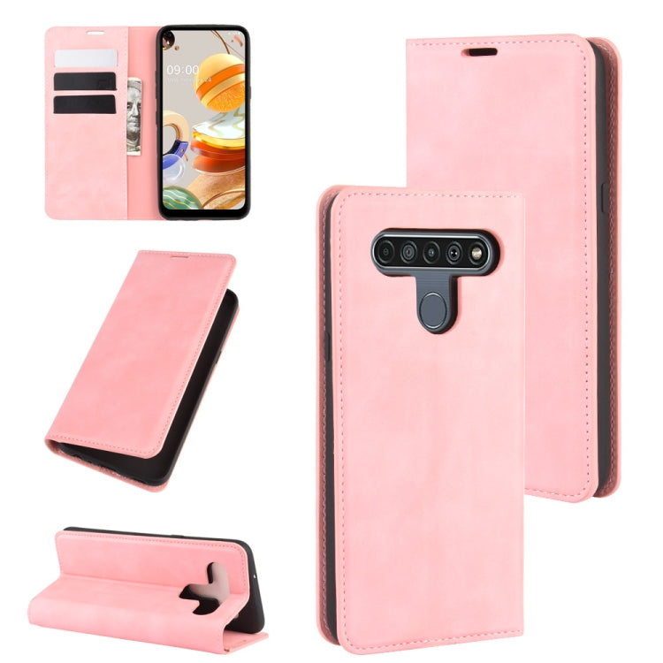 For LG K61 Retro-skin Business Magnetic Suction Leather Case with Holder & Card Slots & Wallet