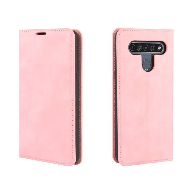 For LG K61 Retro-skin Business Magnetic Suction Leather Case with Holder & Card Slots & Wallet