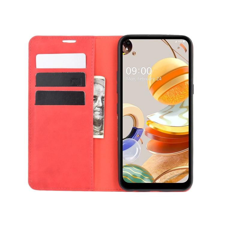 For LG K61 Retro-skin Business Magnetic Suction Leather Case with Holder & Card Slots & Wallet