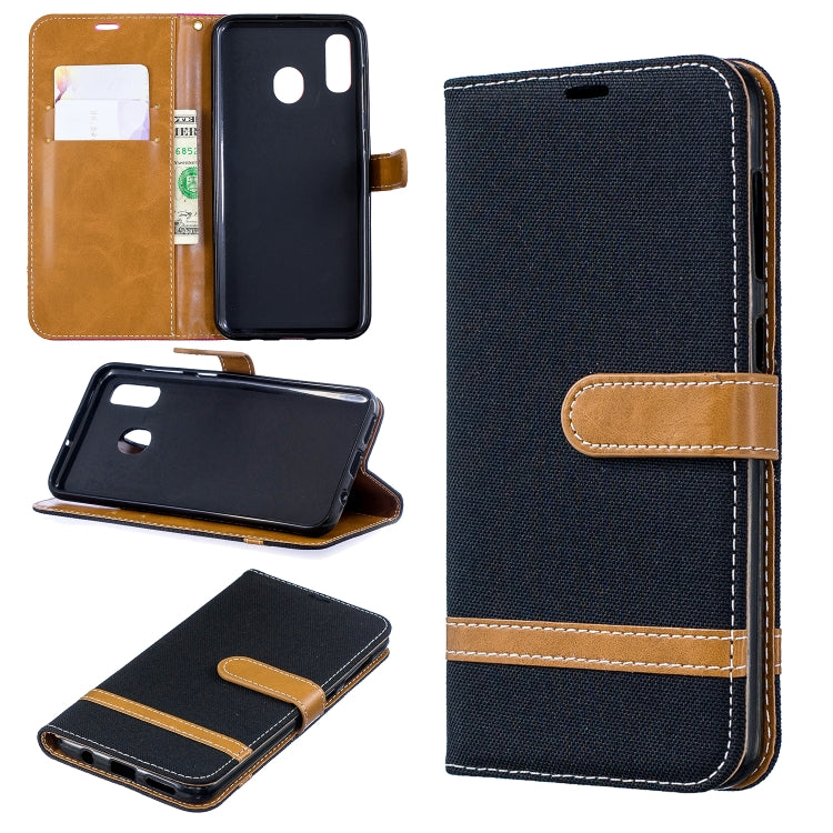 Color Matching Denim Texture Leather Case for Galaxy A20 / A30, with Holder & Card Slots & Wallet & Lanyard