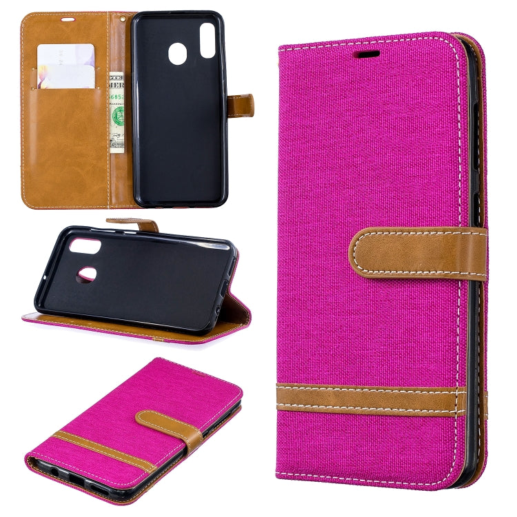 Color Matching Denim Texture Leather Case for Galaxy A20 / A30, with Holder & Card Slots & Wallet & Lanyard