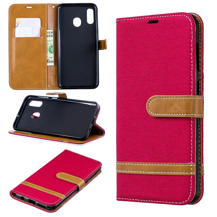 Color Matching Denim Texture Leather Case for Galaxy A20 / A30, with Holder & Card Slots & Wallet & Lanyard
