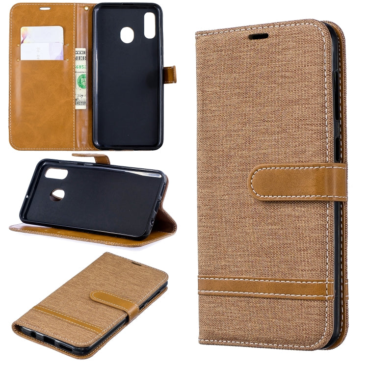 Color Matching Denim Texture Leather Case for Galaxy A20 / A30, with Holder & Card Slots & Wallet & Lanyard