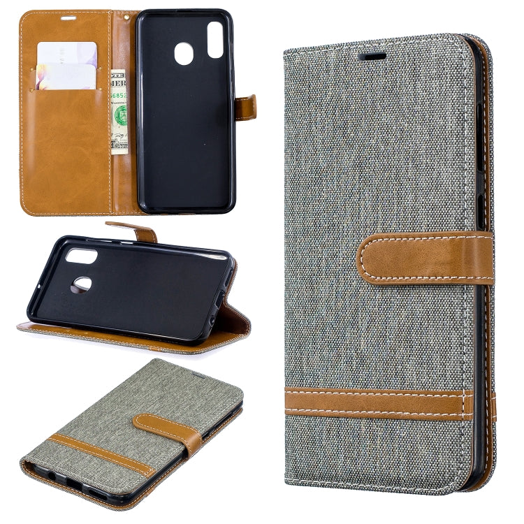 Color Matching Denim Texture Leather Case for Galaxy A20 / A30, with Holder & Card Slots & Wallet & Lanyard