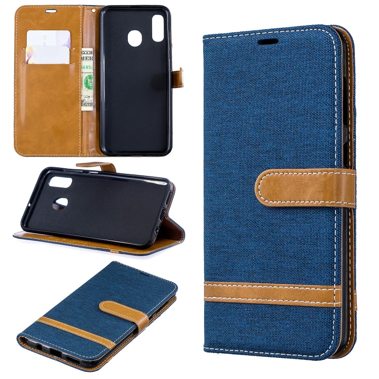 Color Matching Denim Texture Leather Case for Galaxy A20 / A30, with Holder & Card Slots & Wallet & Lanyard