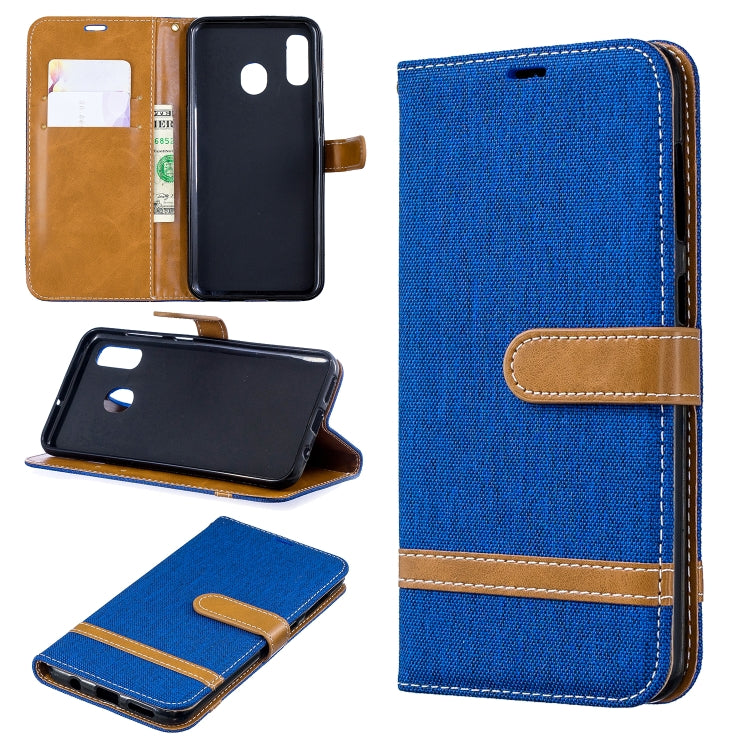 Color Matching Denim Texture Leather Case for Galaxy A20 / A30, with Holder & Card Slots & Wallet & Lanyard