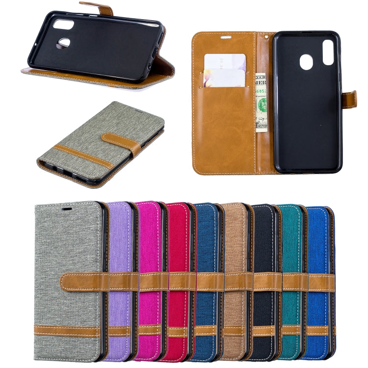 Color Matching Denim Texture Leather Case for Galaxy A20 / A30, with Holder & Card Slots & Wallet & Lanyard
