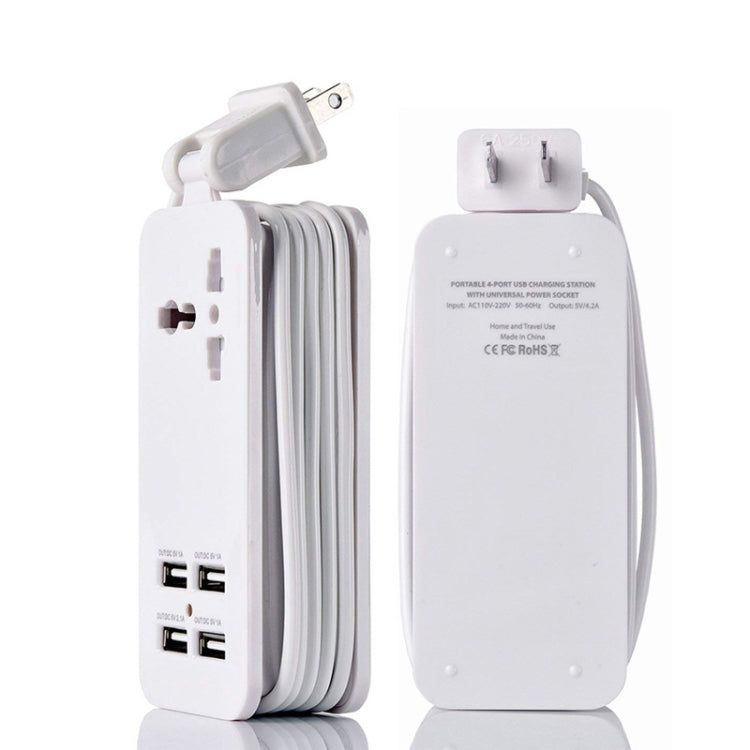 Portable 4-Port USB + 3-Hole International Universal Socket, Multi-Functional Row Plug American Standard Interface