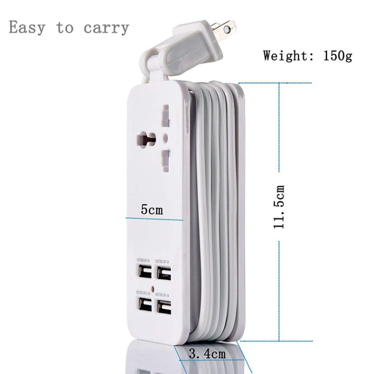 Portable 4-Port USB + 3-Hole International Universal Socket, Multi-Functional Row Plug American Standard Interface