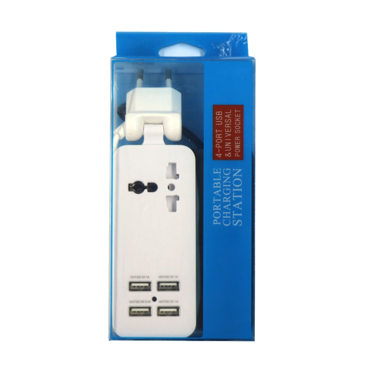 Portable 4-Port USB + 3-Hole International Universal Socket Multi-Functional Plug-in European Gauge