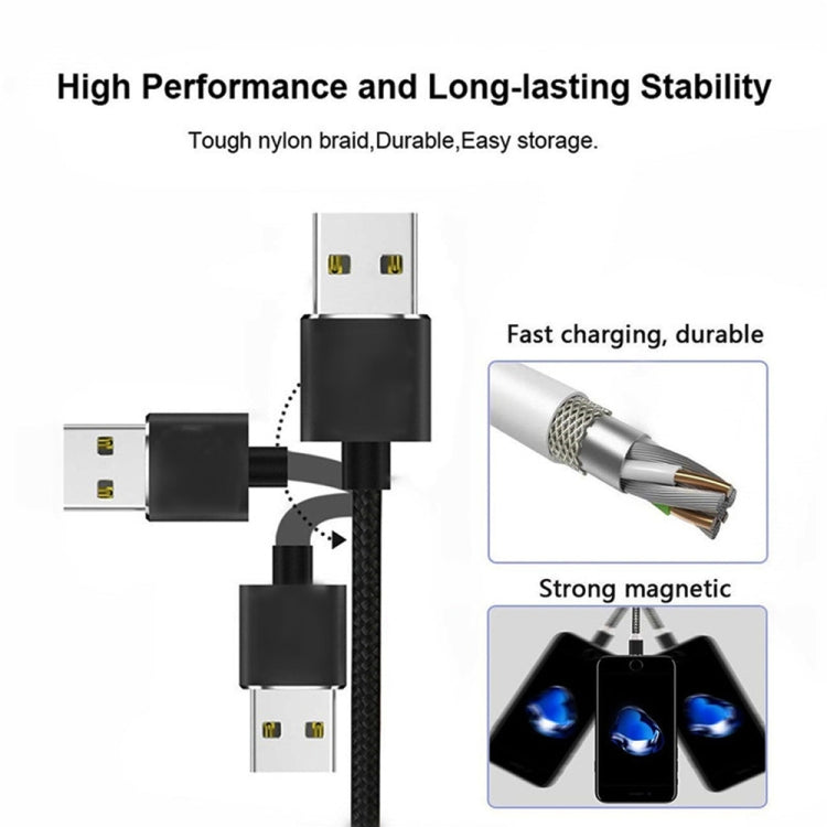 USB to Micro USB Magnetic Metal Connector Nylon Two-color Braided Magnetic Data Cable, Cable Length: 2m
