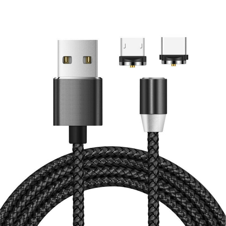 2 in 1 USB to Micro USB + USB-C / Type-C Magnetic Metal Connector Nylon Two-color Braided Magnetic Data Cable, Cable Length: 1m