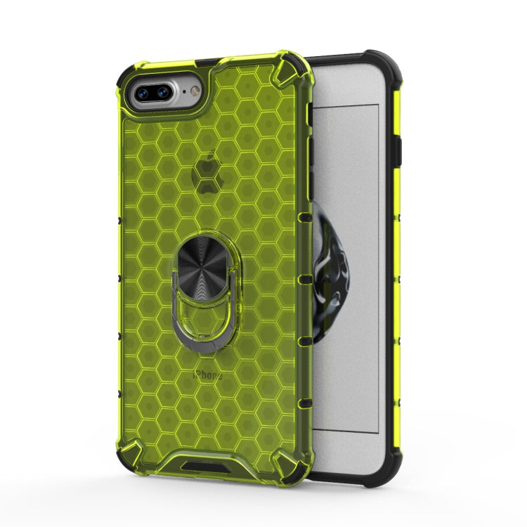 For iPhone 8 Plus / 7 Plus Shockproof Honeycomb PC + TPU Ring Holder Protection Case