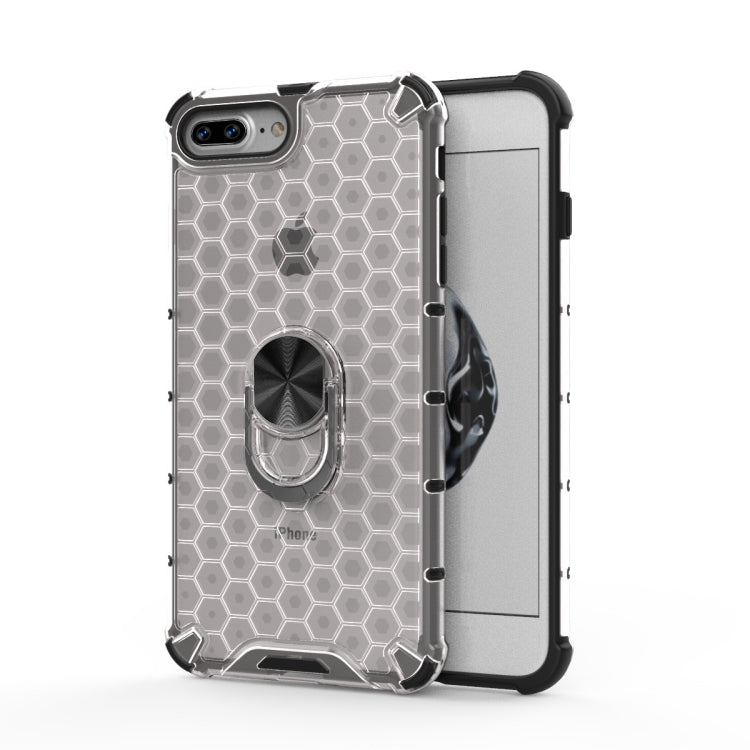 For iPhone 8 Plus / 7 Plus Shockproof Honeycomb PC + TPU Ring Holder Protection Case