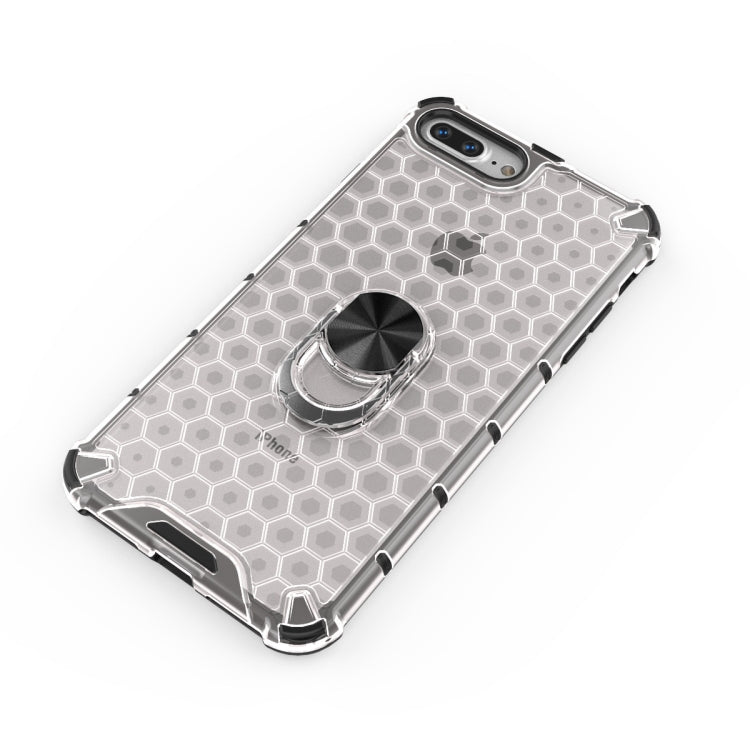 For iPhone 8 Plus / 7 Plus Shockproof Honeycomb PC + TPU Ring Holder Protection Case