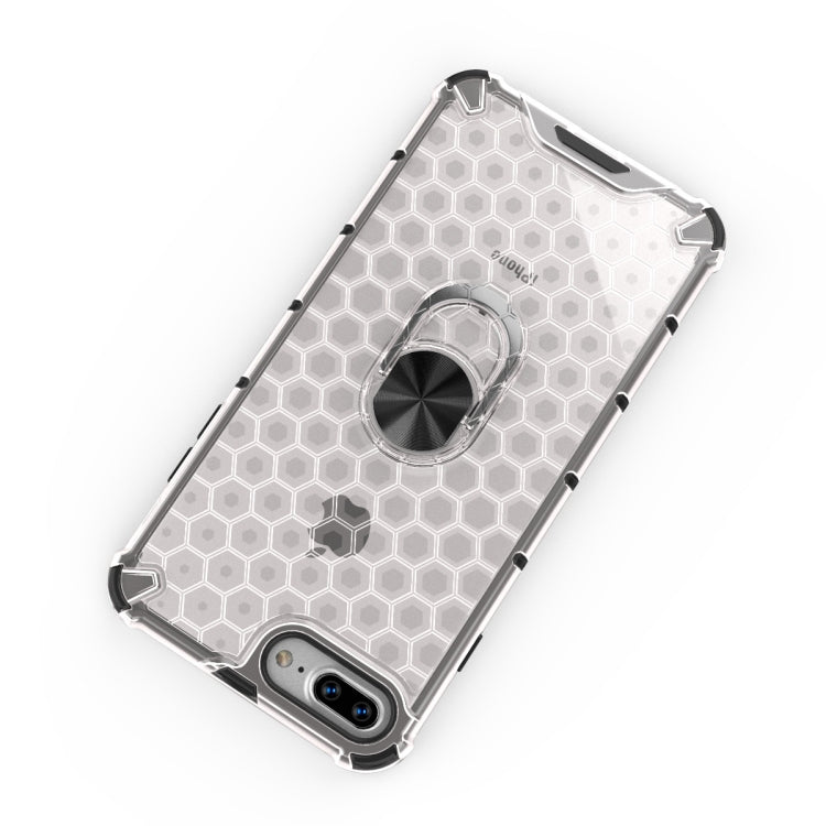 For iPhone 8 Plus / 7 Plus Shockproof Honeycomb PC + TPU Ring Holder Protection Case