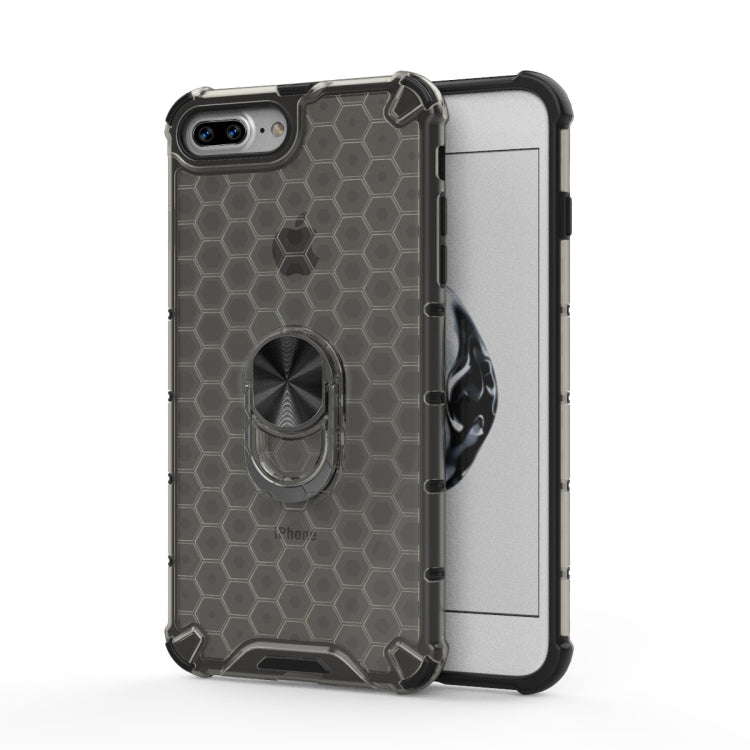 For iPhone 8 Plus / 7 Plus Shockproof Honeycomb PC + TPU Ring Holder Protection Case