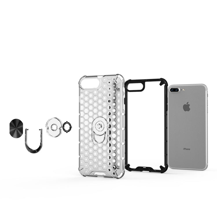 For iPhone 8 Plus / 7 Plus Shockproof Honeycomb PC + TPU Ring Holder Protection Case
