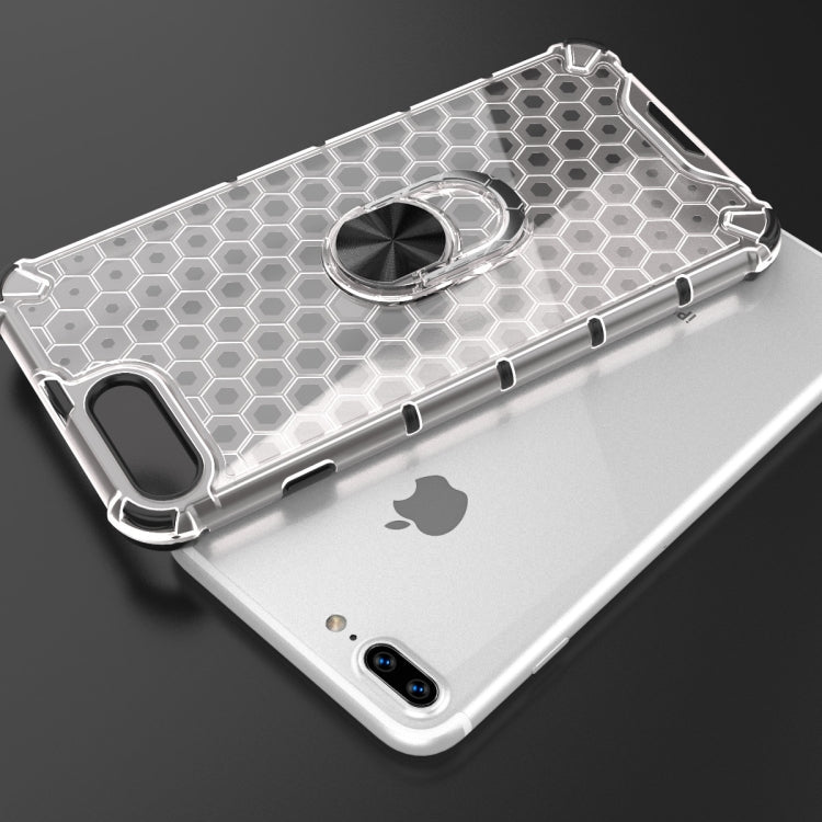 For iPhone 8 Plus / 7 Plus Shockproof Honeycomb PC + TPU Ring Holder Protection Case