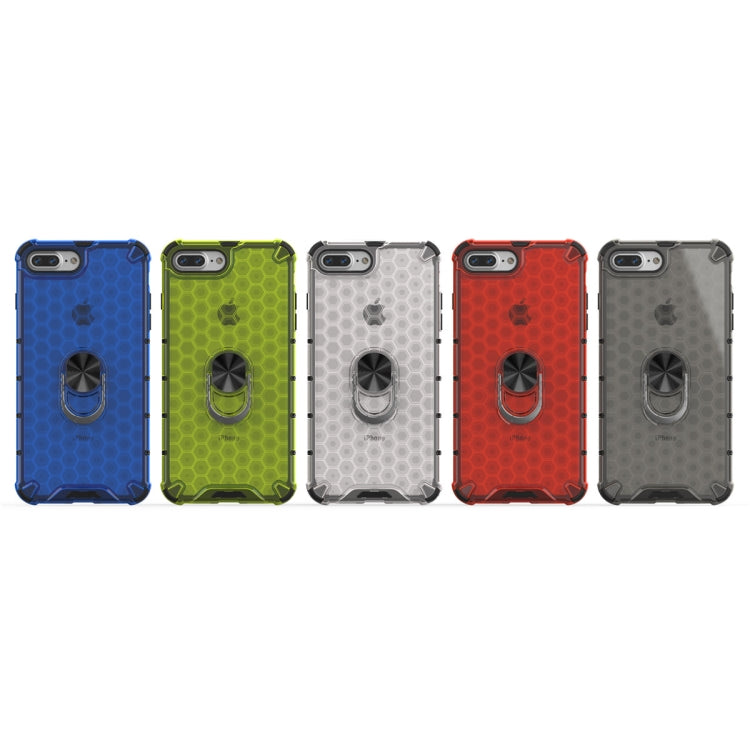 For iPhone 8 Plus / 7 Plus Shockproof Honeycomb PC + TPU Ring Holder Protection Case