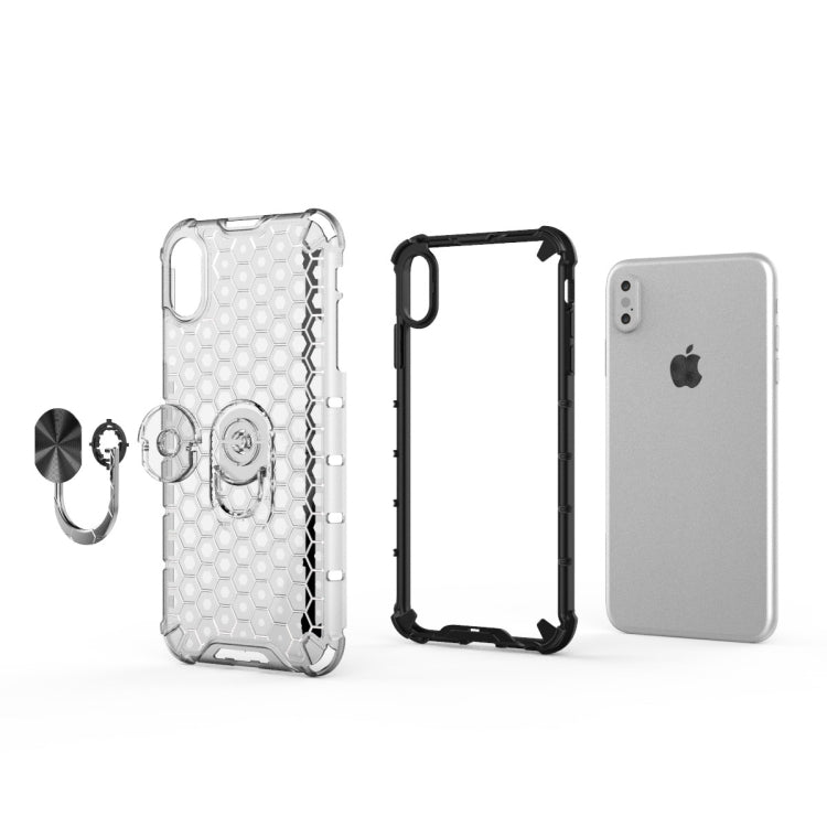 For iPhone XS MAX Shockproof Honeycomb PC + TPU Ring Holder Protection Case