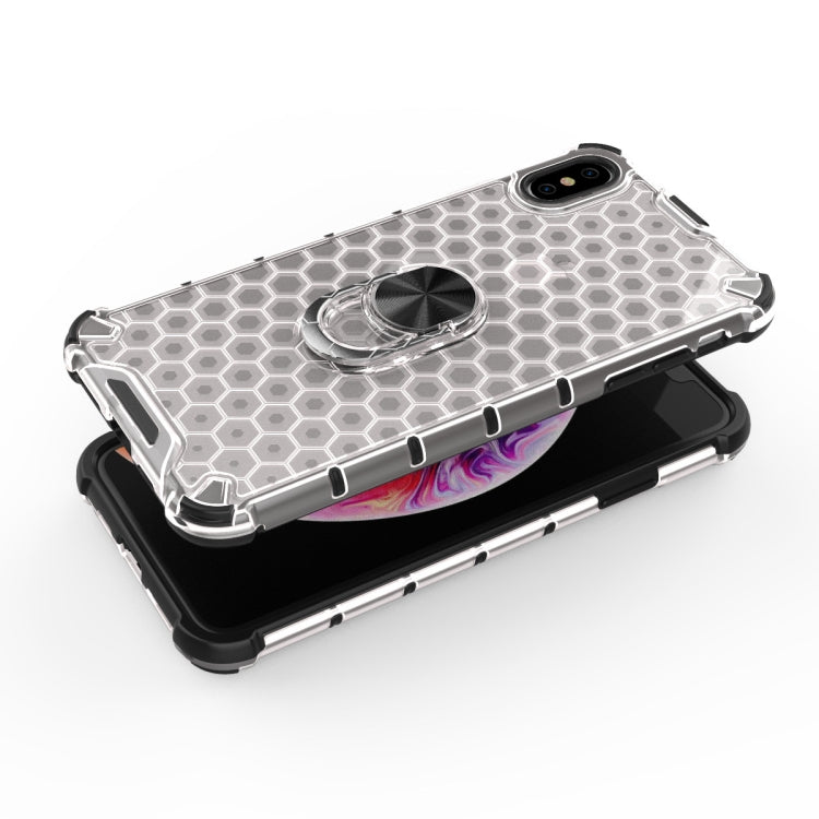 For iPhone XS MAX Shockproof Honeycomb PC + TPU Ring Holder Protection Case