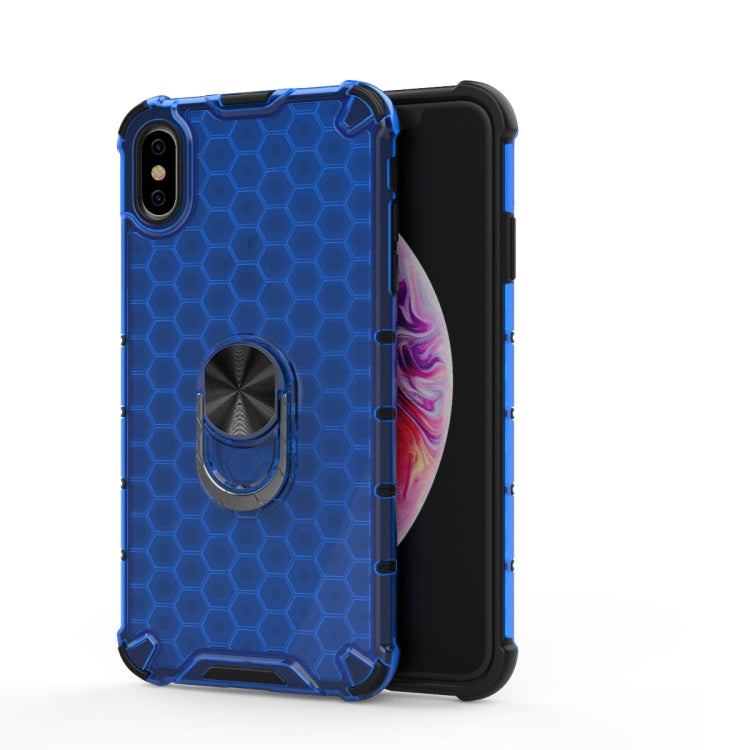 For iPhone XR Shockproof Honeycomb PC + TPU Ring Holder Protection Case