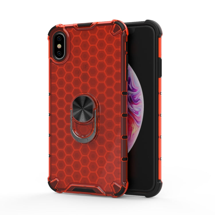 For iPhone X / XS Shockproof Honeycomb PC + TPU Ring Holder Protection Case