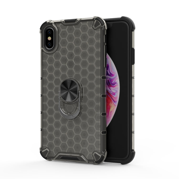 For iPhone X / XS Shockproof Honeycomb PC + TPU Ring Holder Protection Case