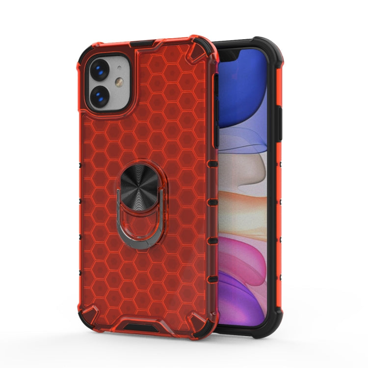For iPhone 11 Pro Max Shockproof Honeycomb PC + TPU Ring Holder Protection Case