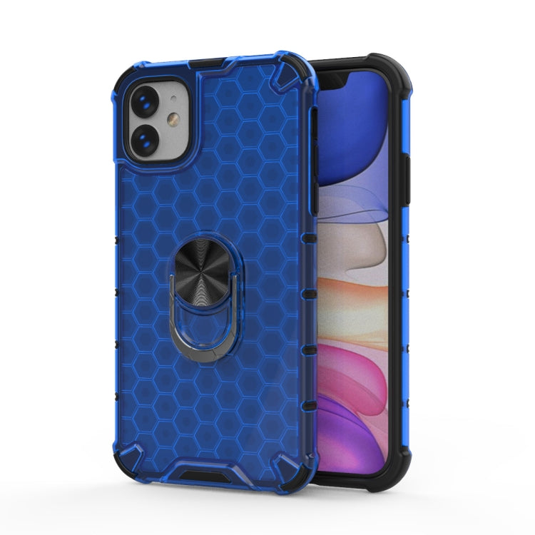 For iPhone 11 Pro Max Shockproof Honeycomb PC + TPU Ring Holder Protection Case