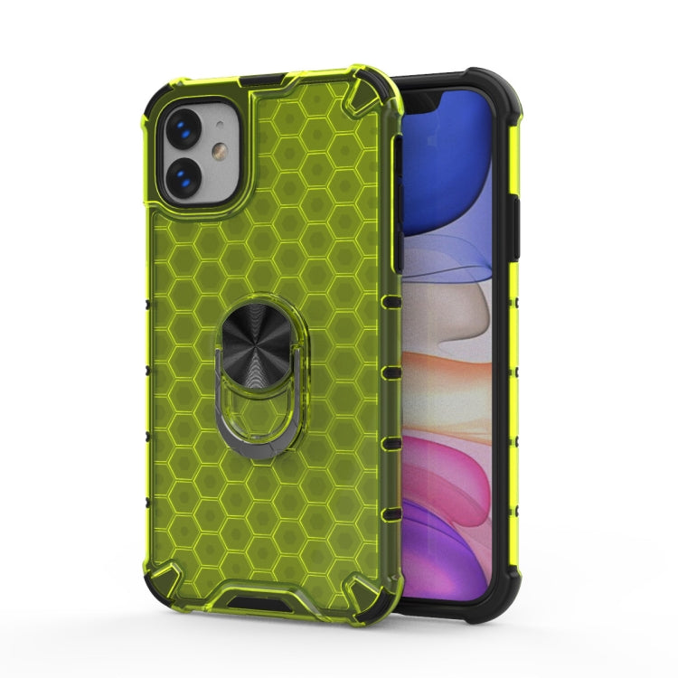 For iPhone 11 Pro Max Shockproof Honeycomb PC + TPU Ring Holder Protection Case