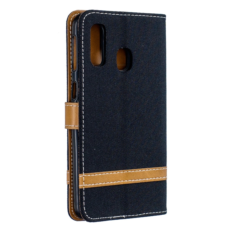 Color Matching Denim Texture Leather Case for Galaxy A40, with Holder & Card Slots & Wallet & Lanyard