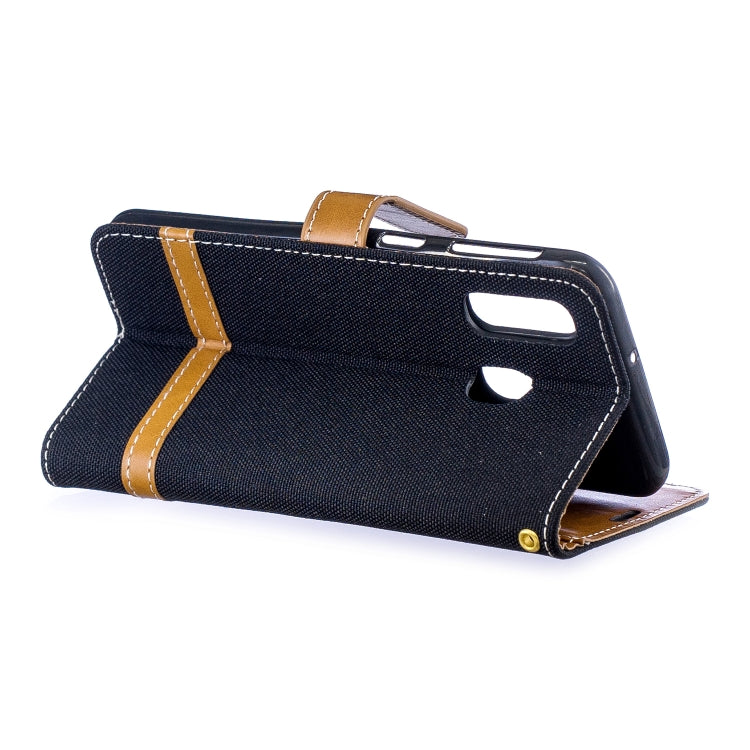 Color Matching Denim Texture Leather Case for Galaxy A40, with Holder & Card Slots & Wallet & Lanyard