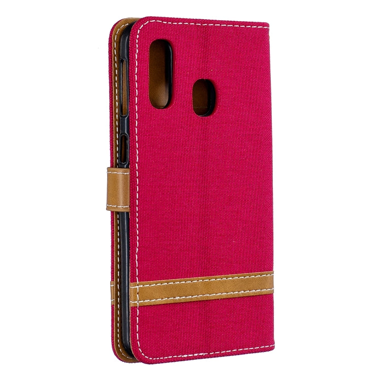 Color Matching Denim Texture Leather Case for Galaxy A40, with Holder & Card Slots & Wallet & Lanyard