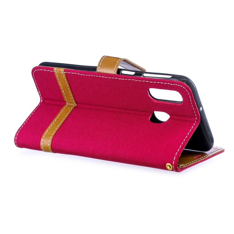 Color Matching Denim Texture Leather Case for Galaxy A40, with Holder & Card Slots & Wallet & Lanyard