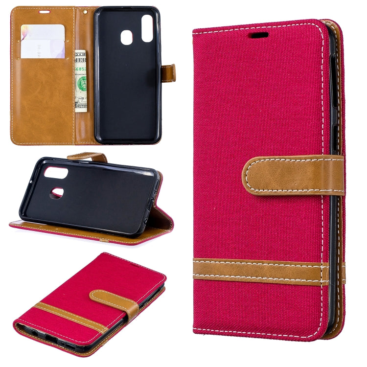 Color Matching Denim Texture Leather Case for Galaxy A40, with Holder & Card Slots & Wallet & Lanyard