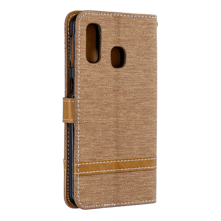 Color Matching Denim Texture Leather Case for Galaxy A40, with Holder & Card Slots & Wallet & Lanyard